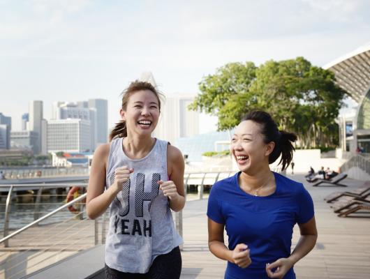 Two women running